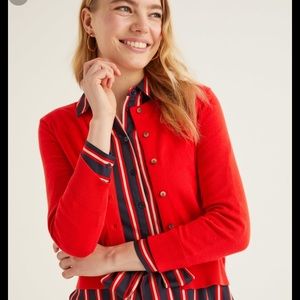 Boden cropped 3/4 sleeve cotton cardigan, Berry